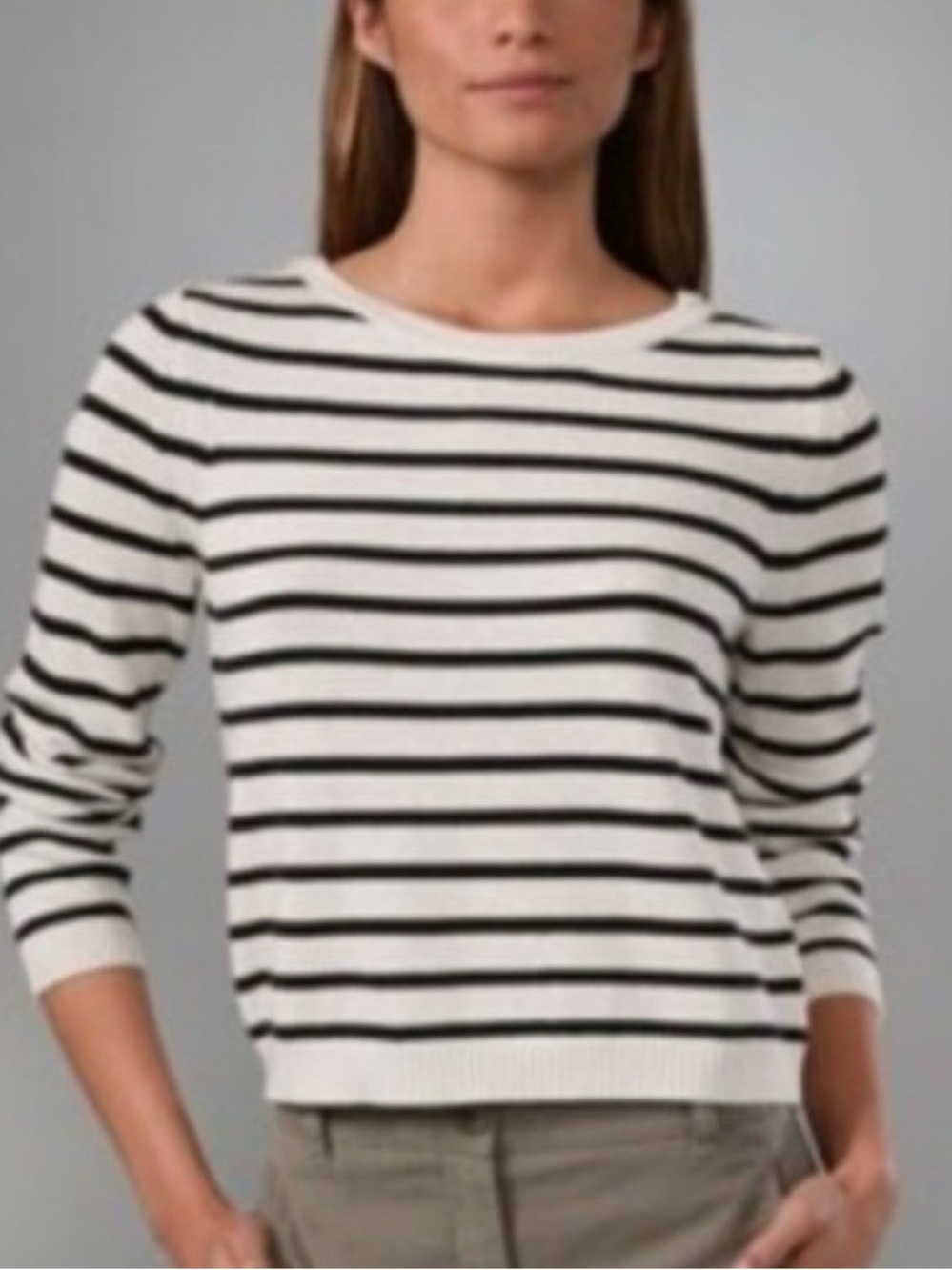 Theory Zelphia Cashmere Cotton Sweater S Striped Classic Coastal Grey Navy Fall